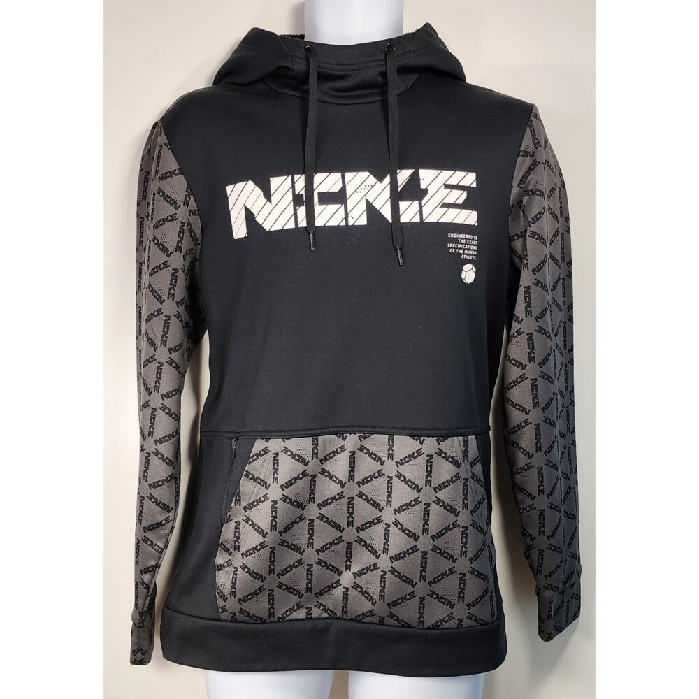 Nike Therma-FIT Hoodie Black Gray Logo Pullover Athletic Men's S